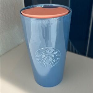 Starbucks 12oz Tumbler Travel Ceramic Mug Iridescent Pearl Coral Pink Lid 2019